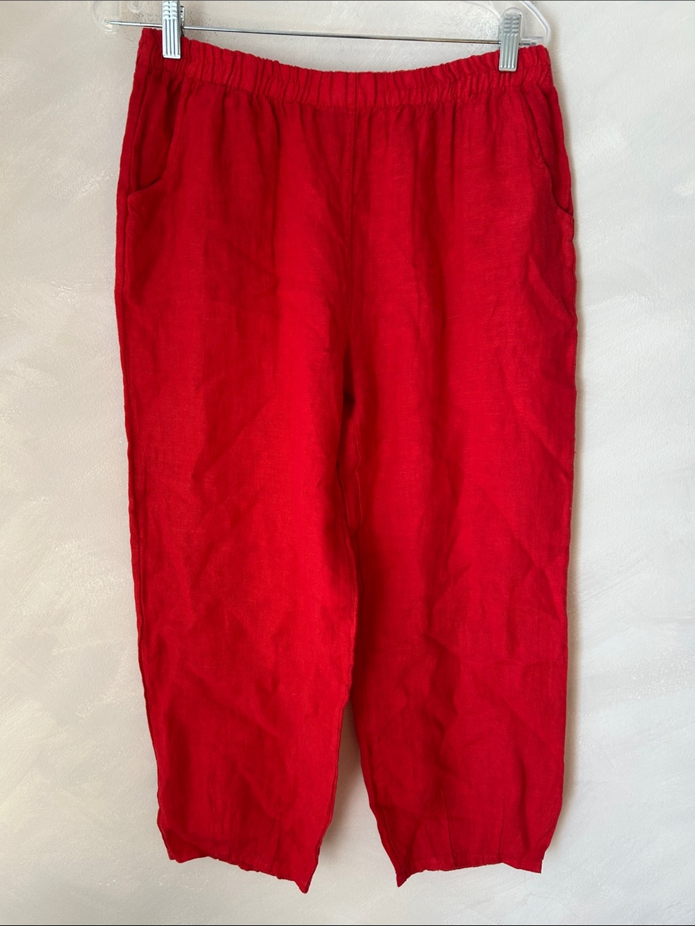 Marie La Lune 100% Linen Red Barrel Leg Pants L Coastal Resort Lagenlook Italy